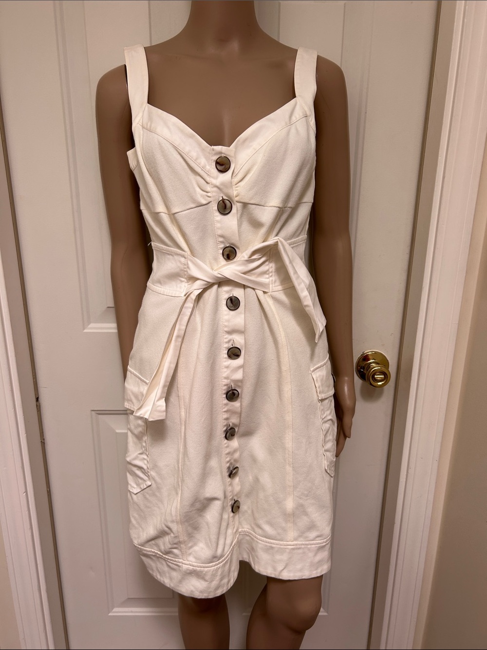 Diane Von Furstenberg White Knit Button-Front Tie-Waist Cargo Mini Dress